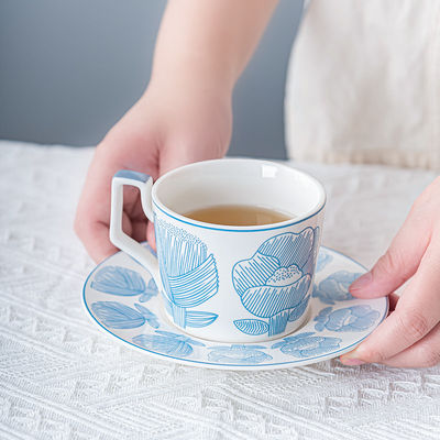 Garden Party Ceramic Tea Cup Set With Hand Painted Art And Saucer In Nordic Style