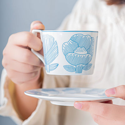 Garden Party Ceramic Tea Cup Set With Hand Painted Art And Saucer In Nordic Style