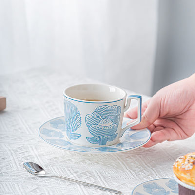Garden Party Ceramic Tea Cup Set With Hand Painted Art And Saucer In Nordic Style