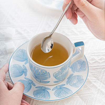 Garden Party Ceramic Tea Cup Set With Hand Painted Art And Saucer In Nordic Style