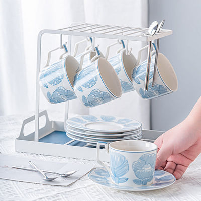 Garden Party Ceramic Tea Cup Set With Hand Painted Art And Saucer In Nordic Style