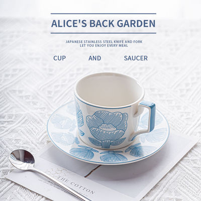 Garden Party Ceramic Tea Cup Set With Hand Painted Art And Saucer In Nordic Style